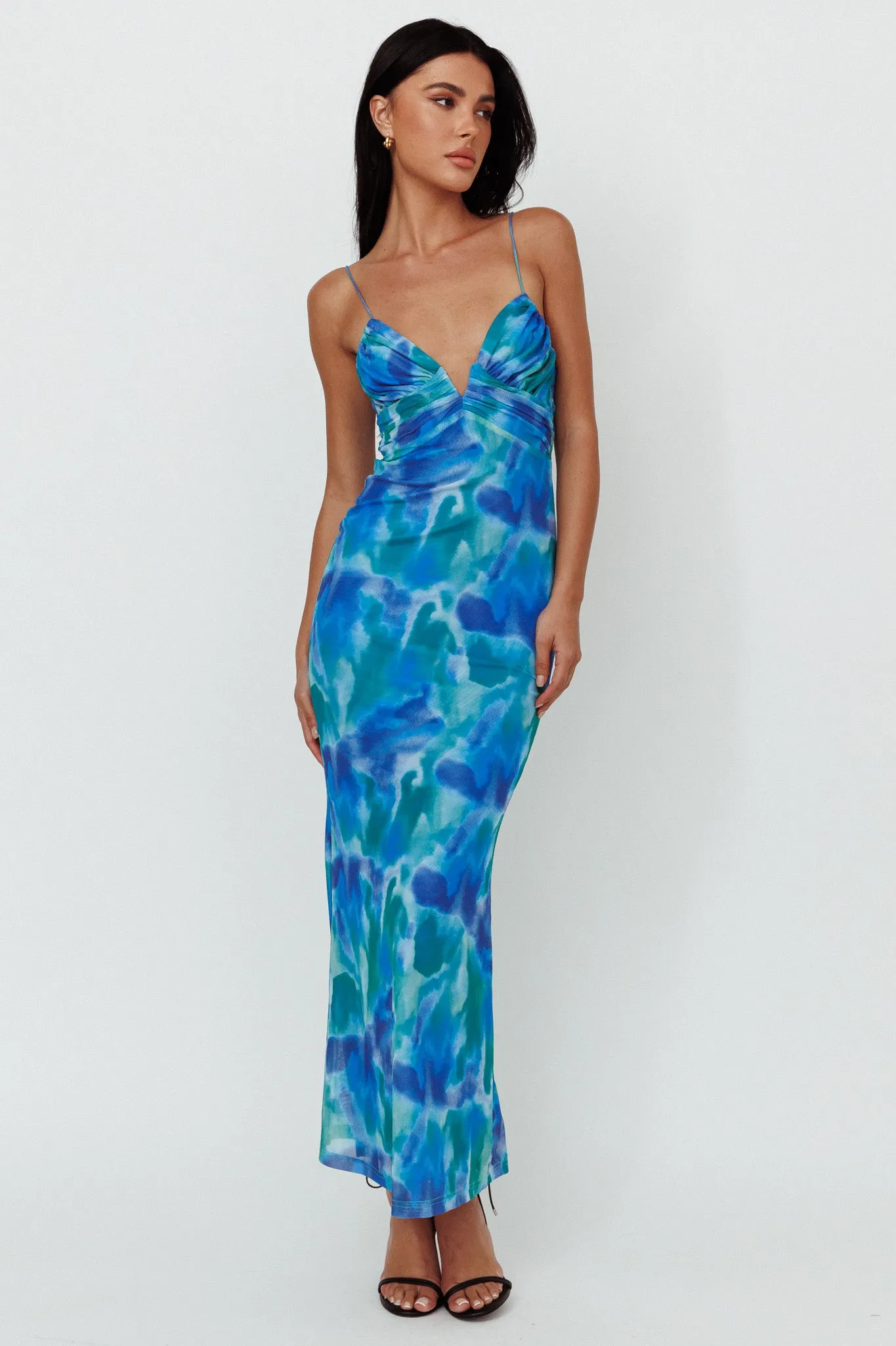 Marrakesh Gathered Bust Maxi Dress Print Blue