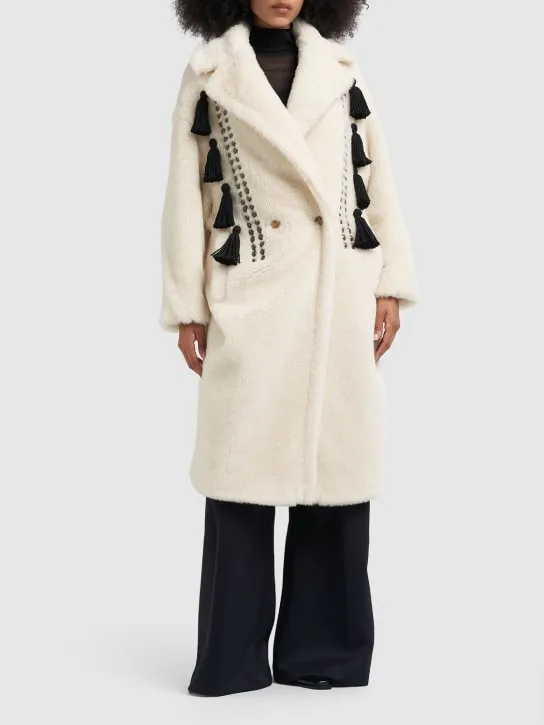 Max Mara   Demetra wool blend furry coat w/ tassel 