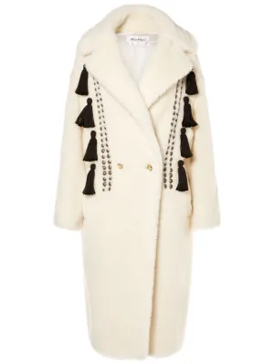 Max Mara   Demetra wool blend furry coat w/ tassel 