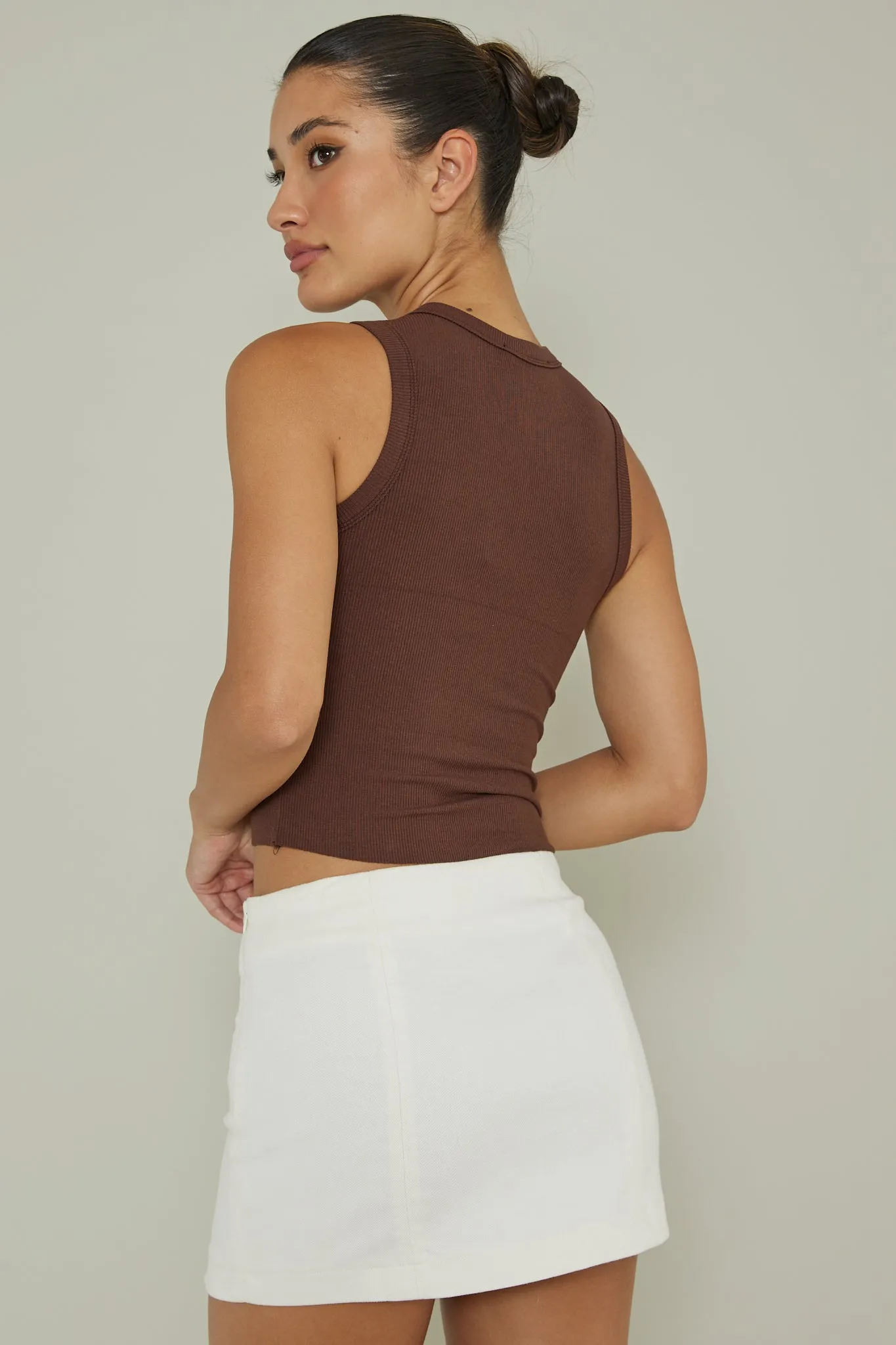 Mayra Crew Neck Crop Top Brown