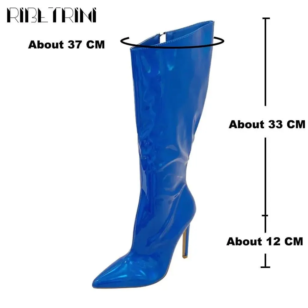 Metallic Leather Knee High Boots with Super High Heels - Stand out in Style