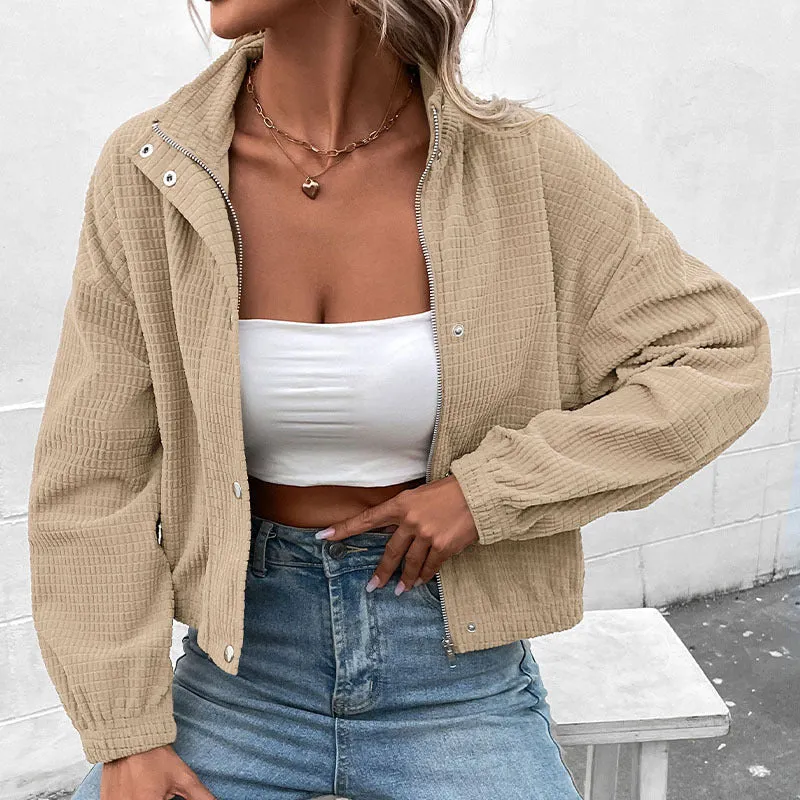 METAVERSMALL Europe, America  Women's Clothing New Autumn and Winter New  Stand-Up Jacket Corduroy Europe and America Short Jacket Women