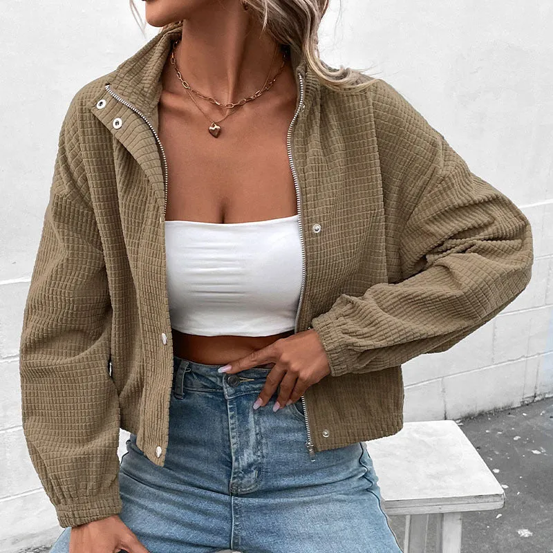 METAVERSMALL Europe, America  Women's Clothing New Autumn and Winter New  Stand-Up Jacket Corduroy Europe and America Short Jacket Women