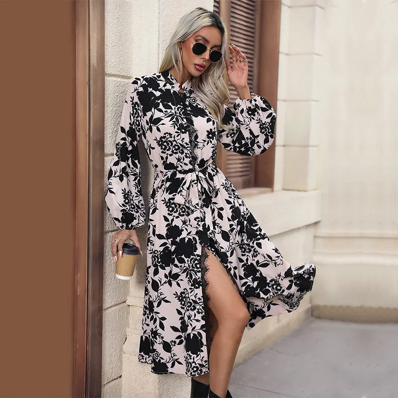 METAVERSMALL New 2025  foreign trade printing dress  new women's dress fashion autumn long-sleeved long dress wholesale