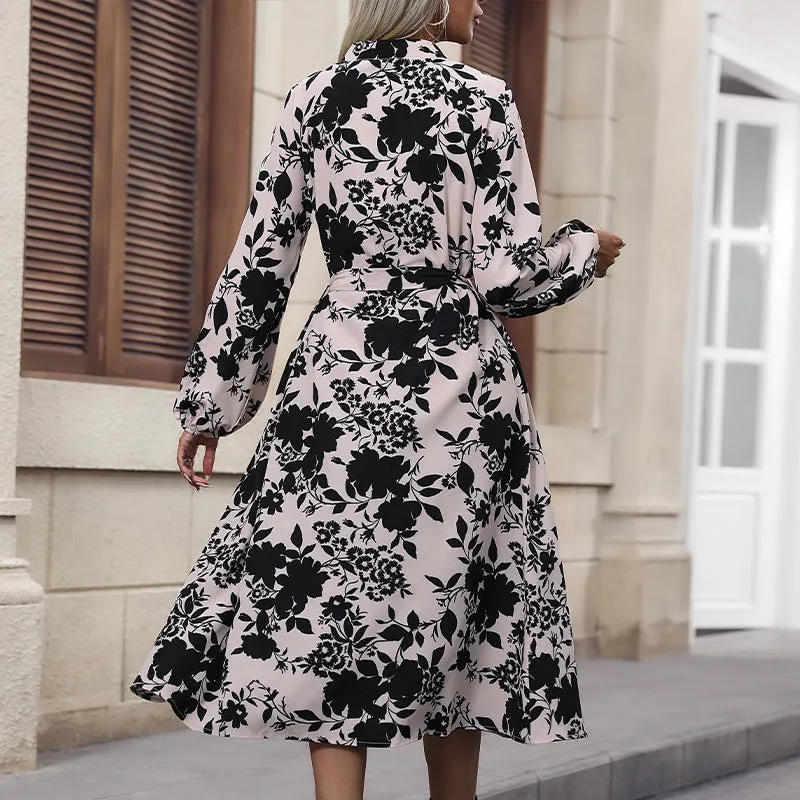 METAVERSMALL New 2025  foreign trade printing dress  new women's dress fashion autumn long-sleeved long dress wholesale