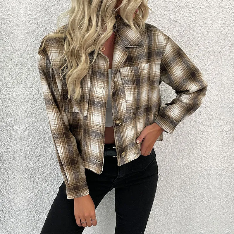 METAVERSMALL Strictly selected   women's clothing autumn and winter 2025 2025 trade short plaid cardigan retro woolen lapel coat women