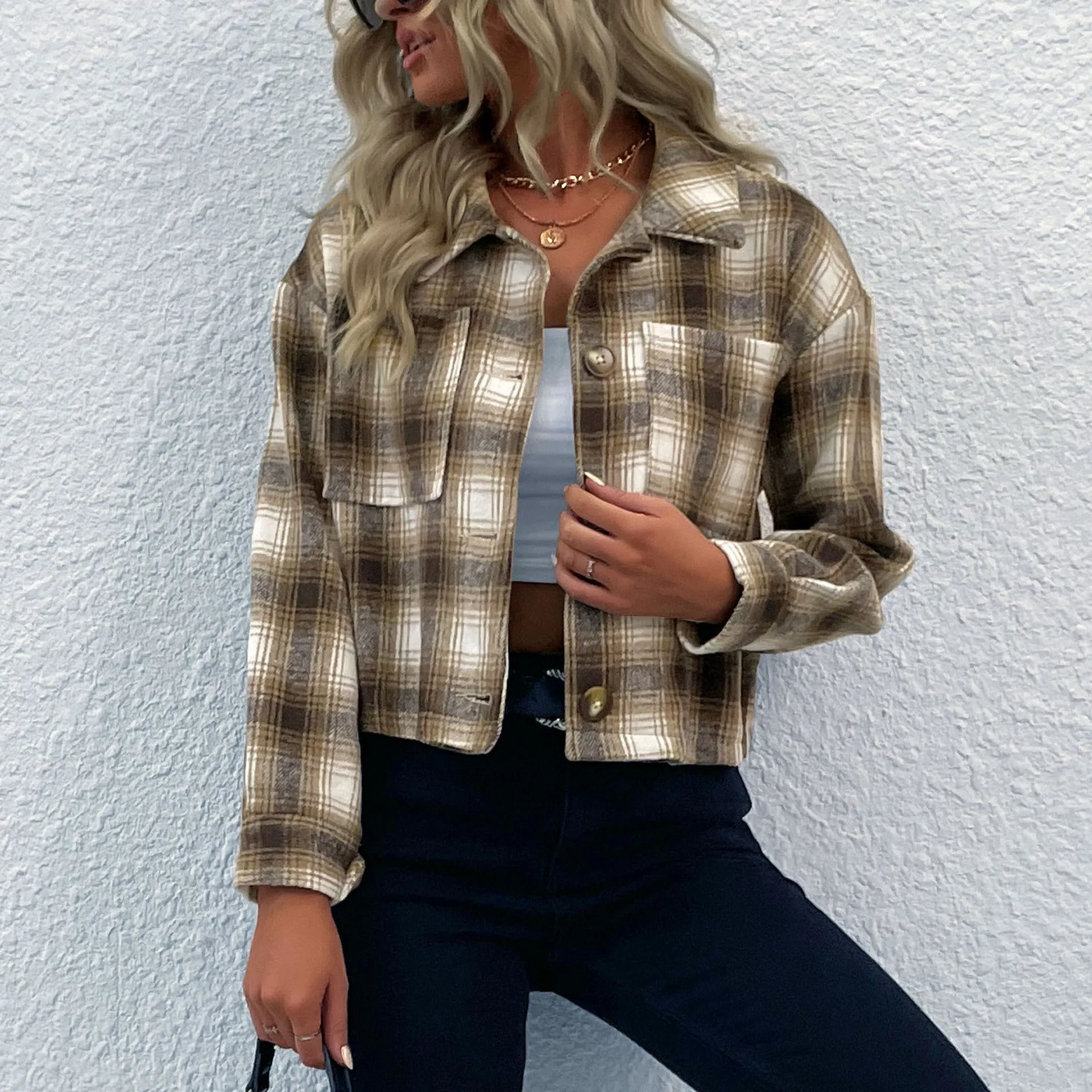 METAVERSMALL Strictly selected   women's clothing autumn and winter 2025 2025 trade short plaid cardigan retro woolen lapel coat women