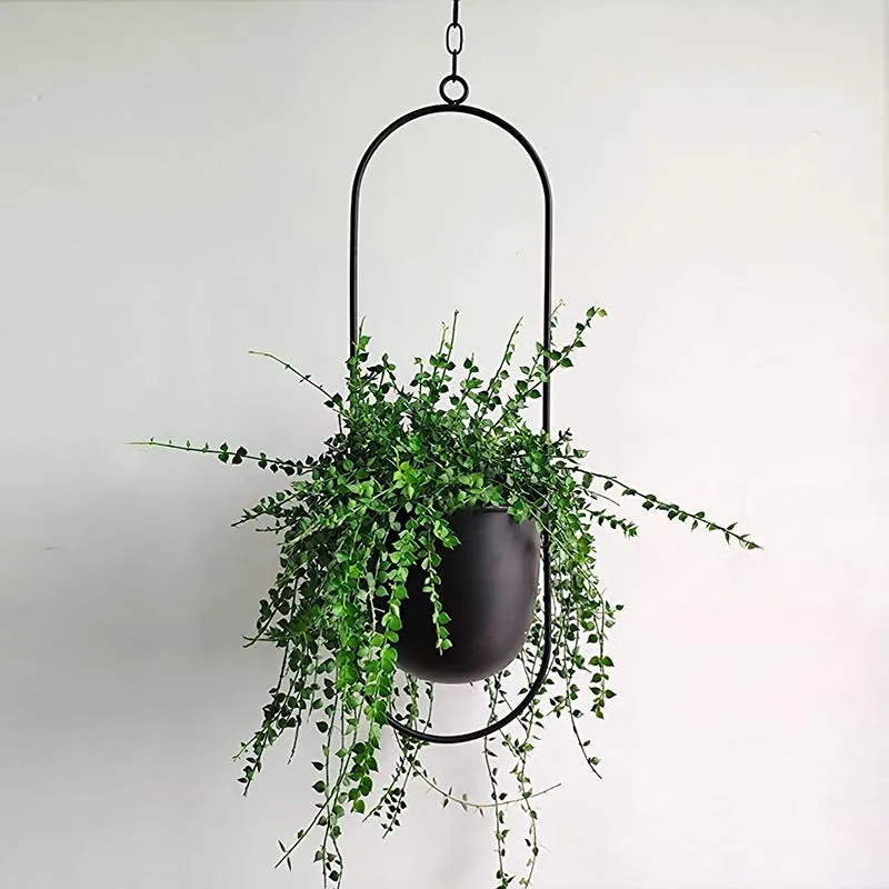 Minimalist Metal Plant Hanger Oval Shape-Black