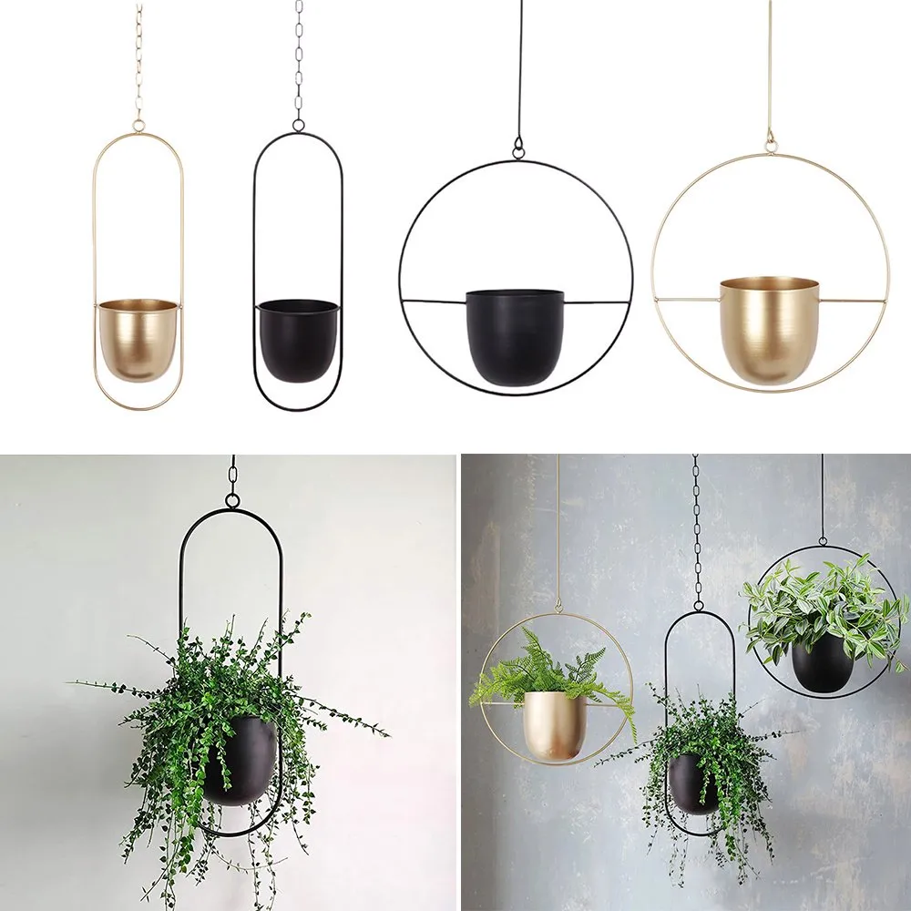 Minimalist Metal Plant Hanger Oval Shape-Black