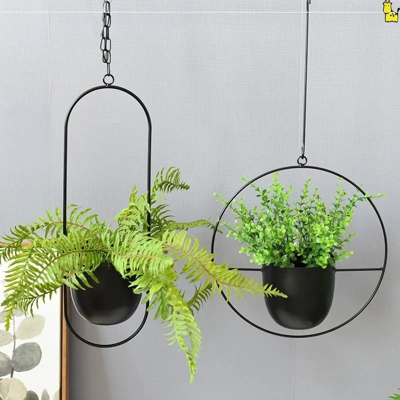 Minimalist Metal Plant Hanger Oval Shape-Black