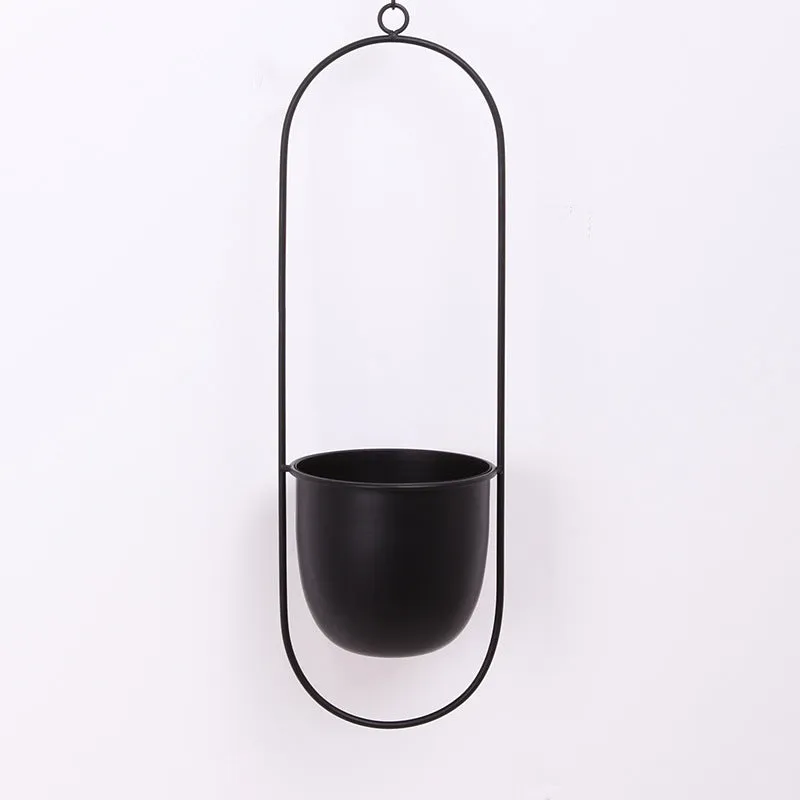 Minimalist Metal Plant Hanger Oval Shape-Black