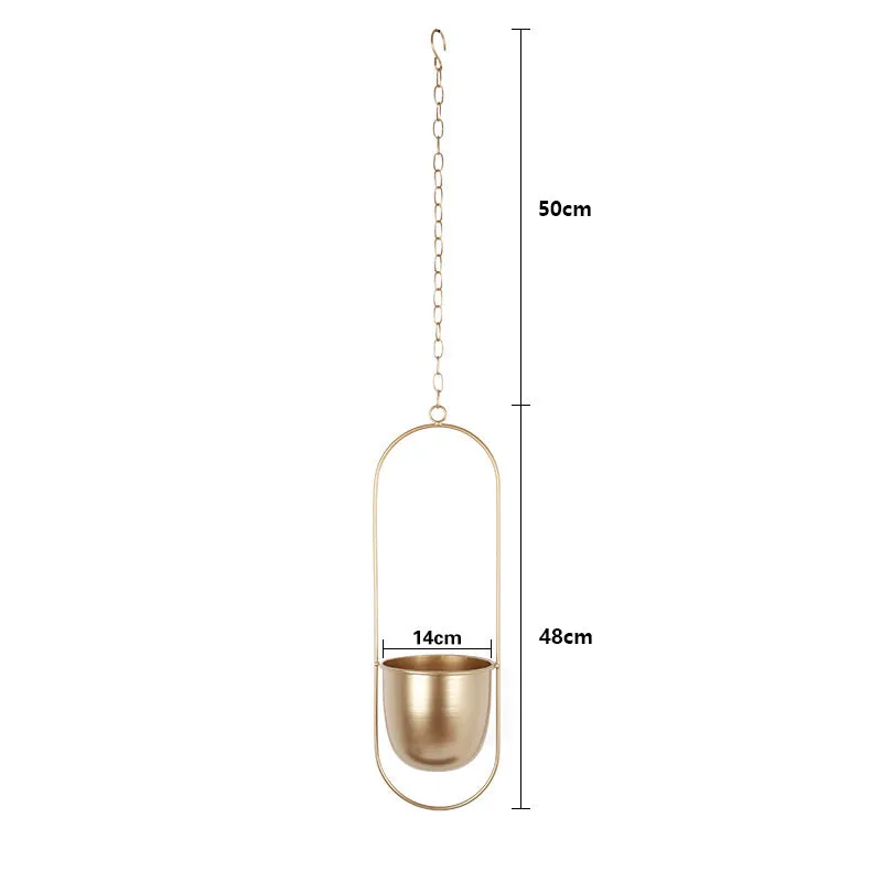 Minimalist Metal Plant Hanger Oval Shape-Gold