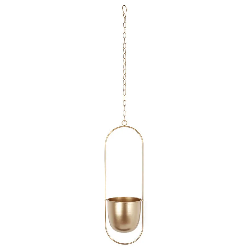 Minimalist Metal Plant Hanger Oval Shape-Gold