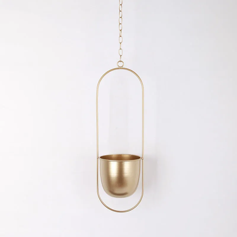 Minimalist Metal Plant Hanger Oval Shape-Gold