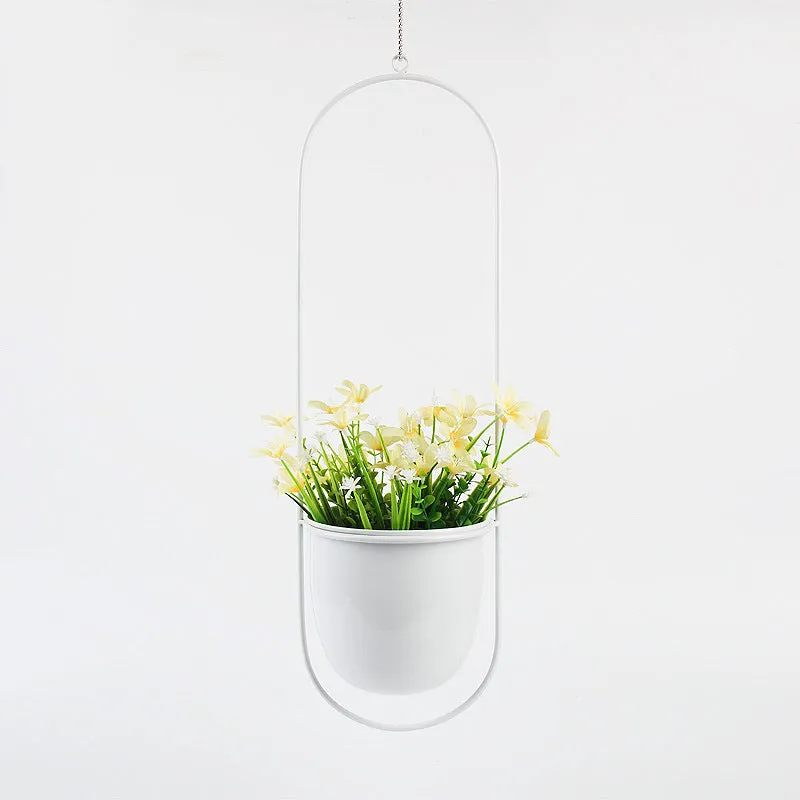 Minimalist Metal Plant Hanger Oval Shape-White