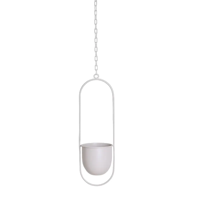 Minimalist Metal Plant Hanger Oval Shape-White