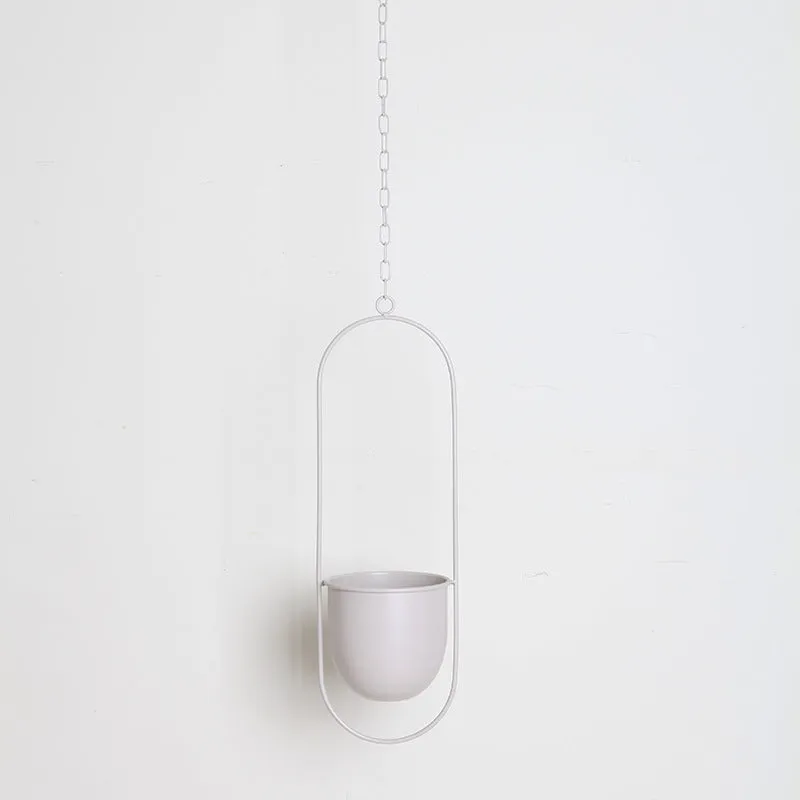 Minimalist Metal Plant Hanger Oval Shape-White