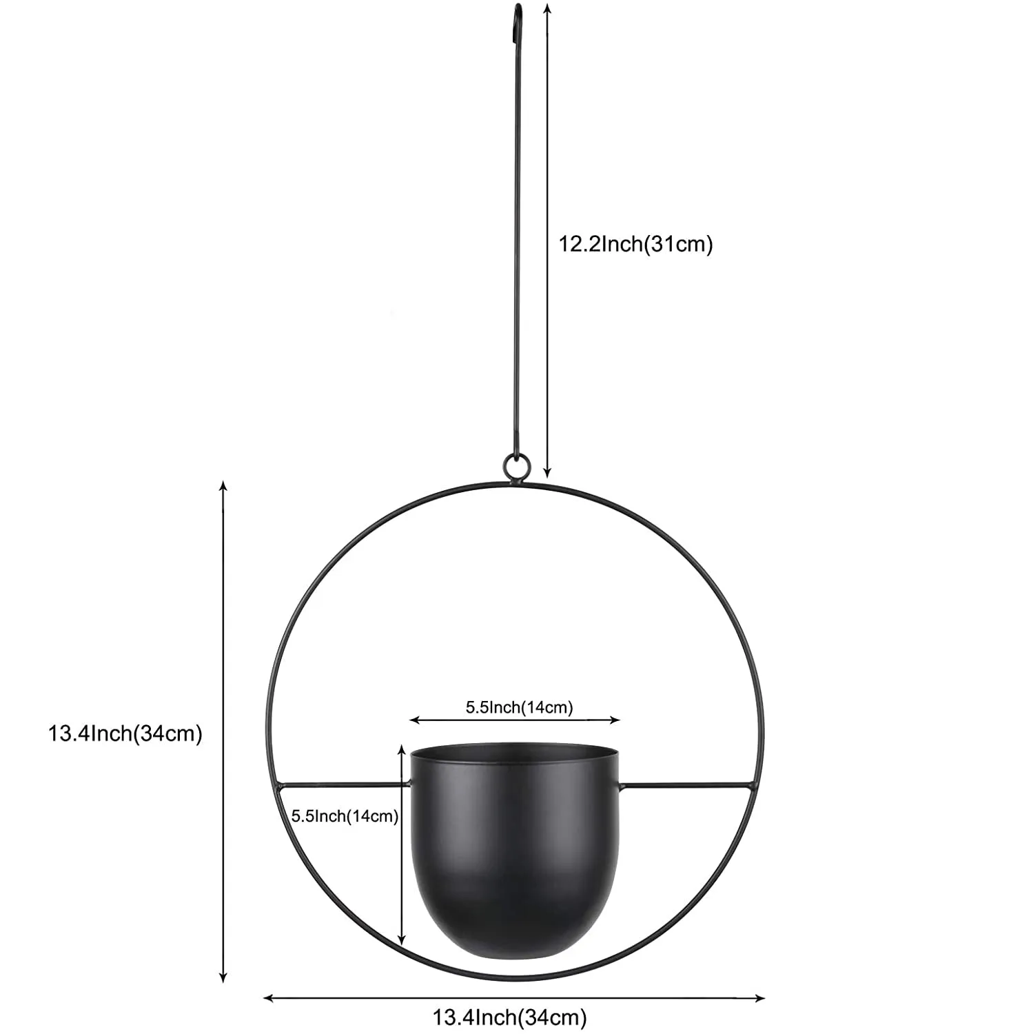 Minimalist Metal Plant Hanger Round Shape-Black