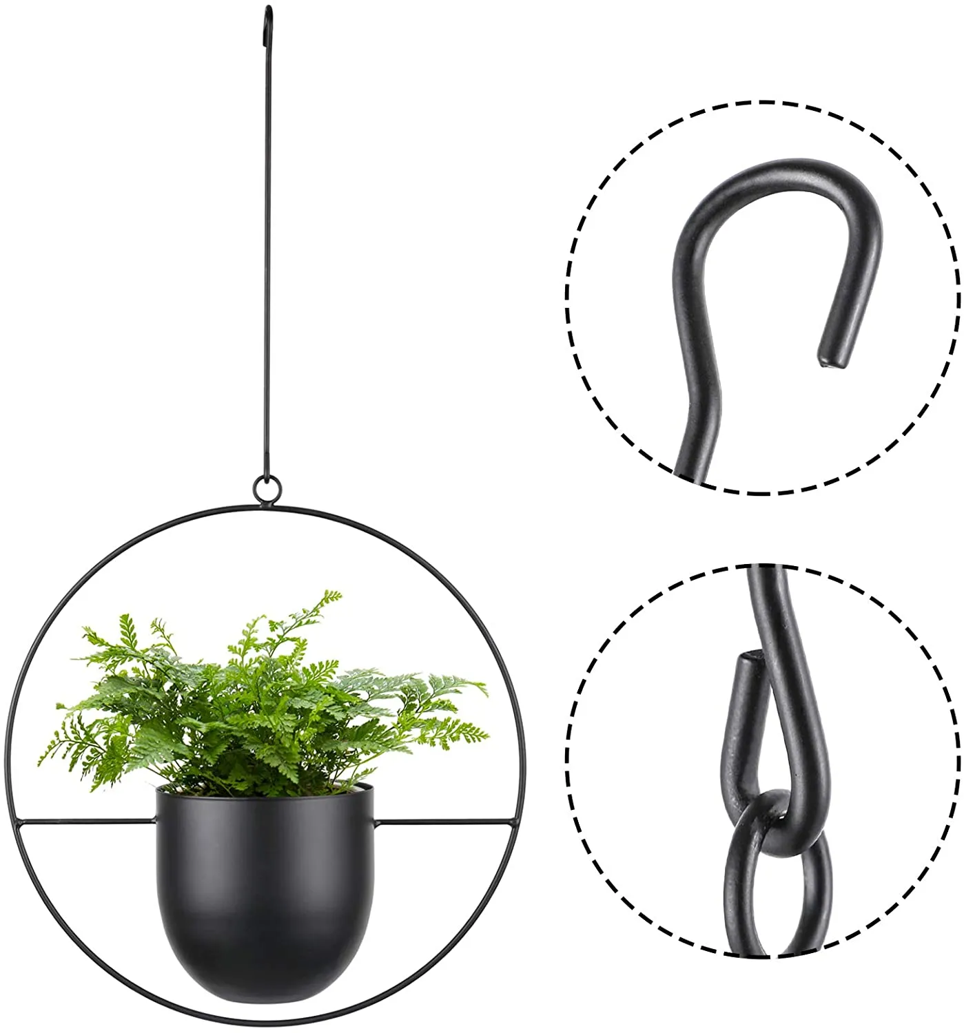 Minimalist Metal Plant Hanger Round Shape-Black