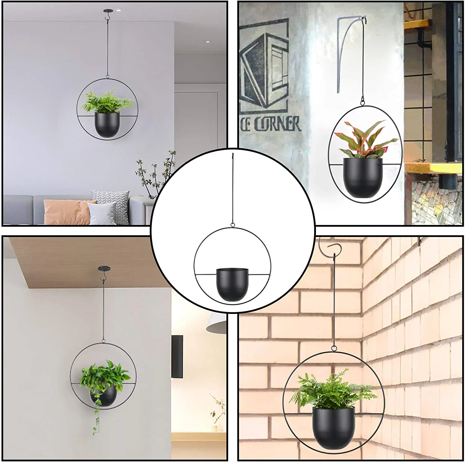 Minimalist Metal Plant Hanger Round Shape-Black