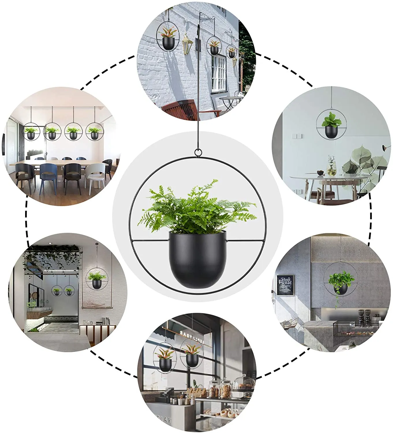 Minimalist Metal Plant Hanger Round Shape-Black