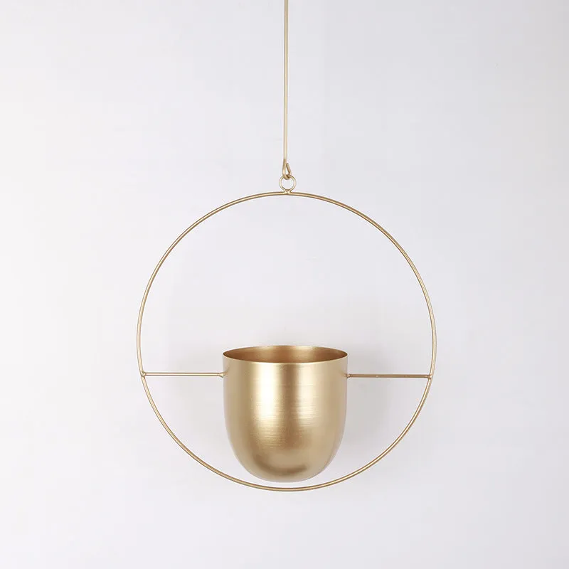 Minimalist Metal Plant Hanger Round Shape-Gold