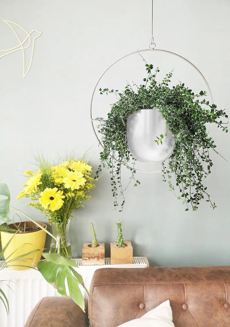 Minimalist Metal Plant Hanger Round Shape-White