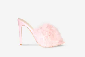 Nancy - Pink Faux Suede Fluffy Heel