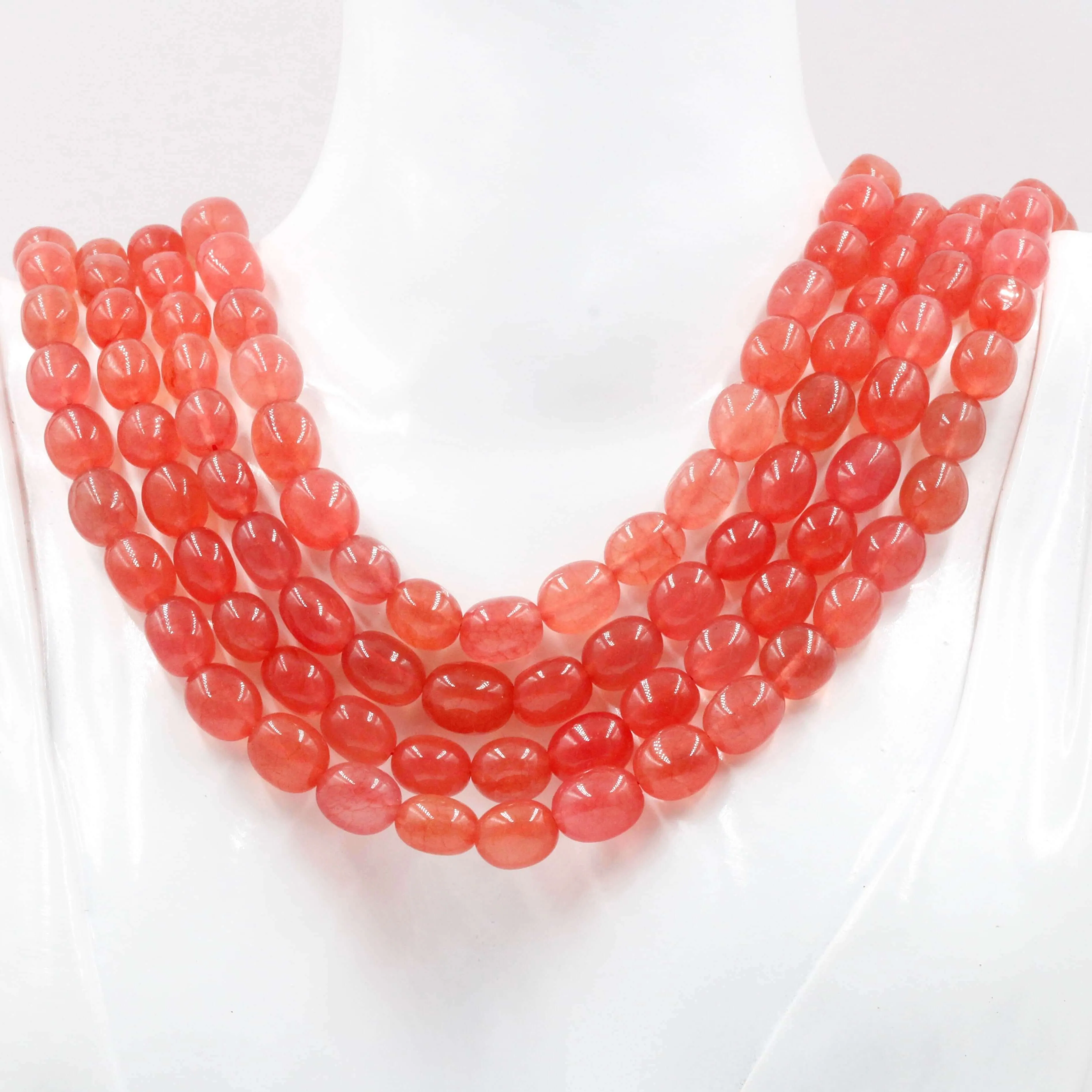 Natural Peach Quartz Necklace Pink Quartz Necklace Gemstone Necklace Pink Beaded Necklace Genuine Quartz Jewelry Indian Sarafa SKU 6142849