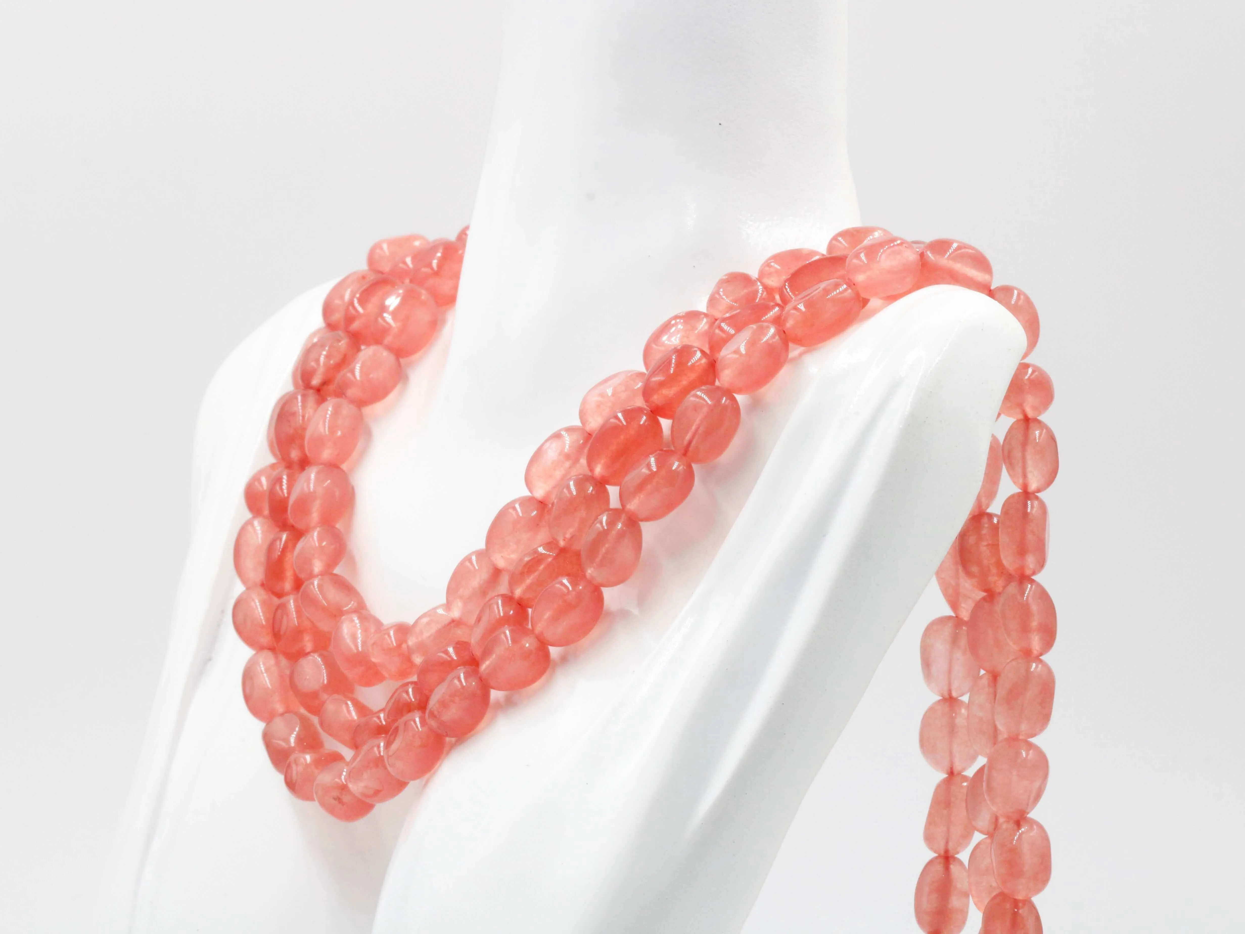 Natural Peach Quartz Necklace Pink Quartz Necklace Gemstone Necklace Pink Beaded Necklace Genuine Quartz Jewelry Indian Sarafa SKU 6142868