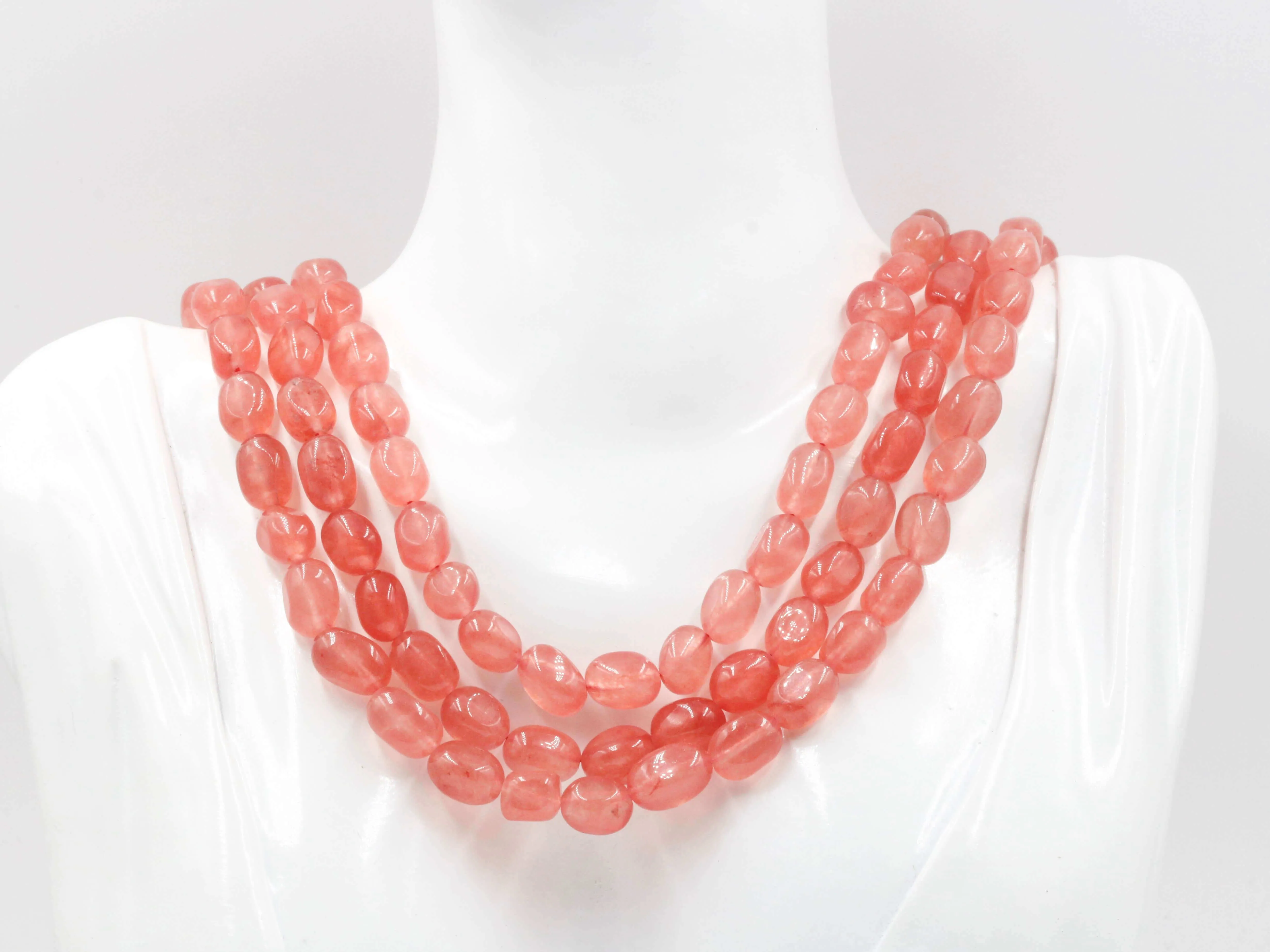 Natural Peach Quartz Necklace Pink Quartz Necklace Gemstone Necklace Pink Beaded Necklace Genuine Quartz Jewelry Indian Sarafa SKU 6142868