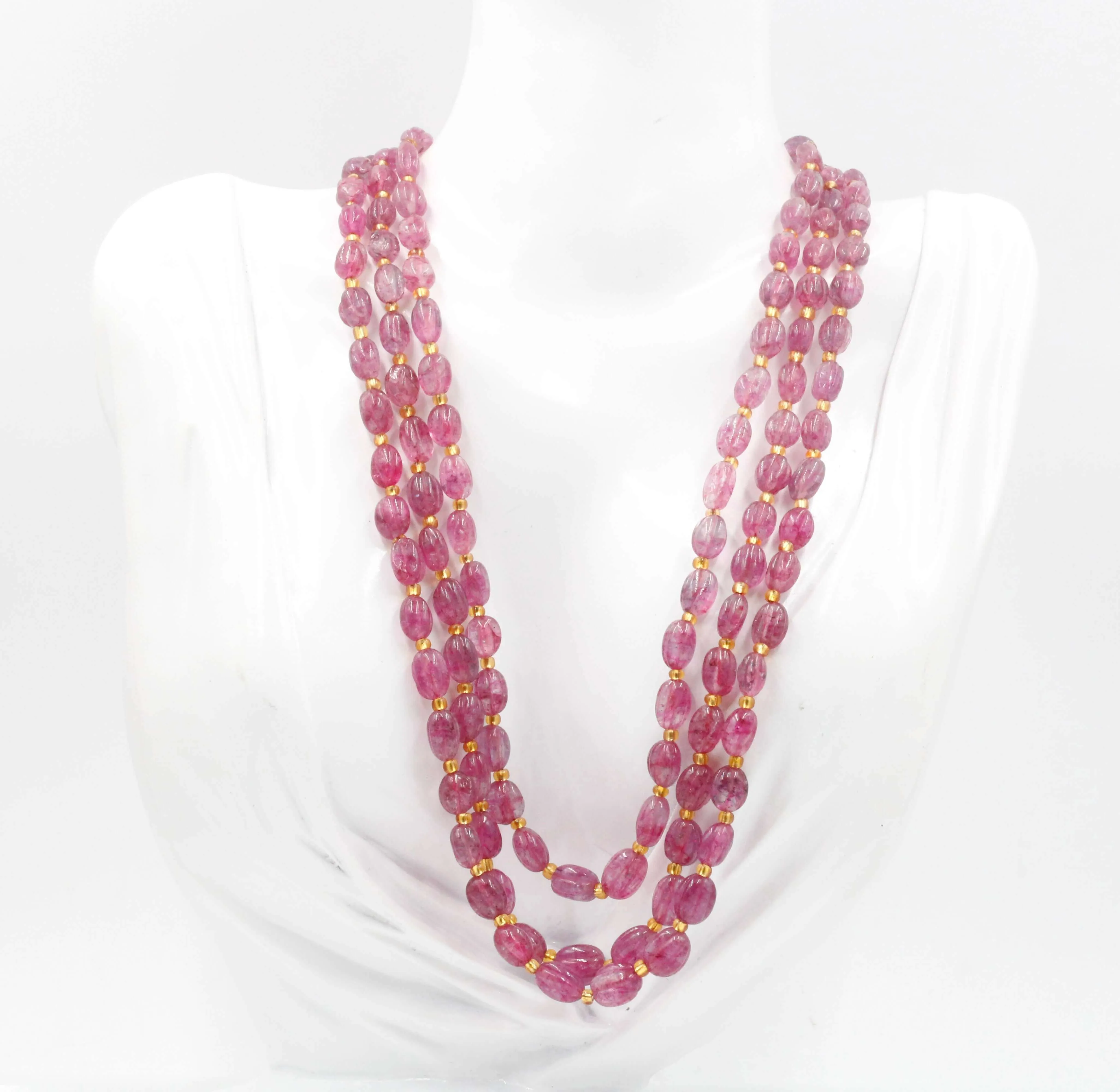 Natural Strawberry Quartz Necklace Pink Quartz Gemstone Necklace Fuchsia Pink Necklace Beaded Necklace Sarafa Indian Necklace SKU 6142996