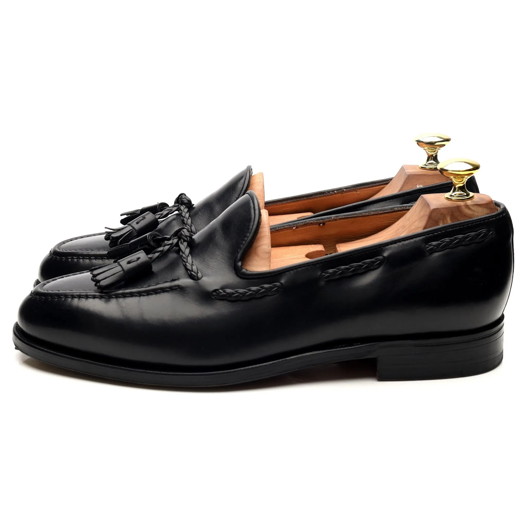 New & Lingwood Black Leather Tassel Loafers UK 7.5 E