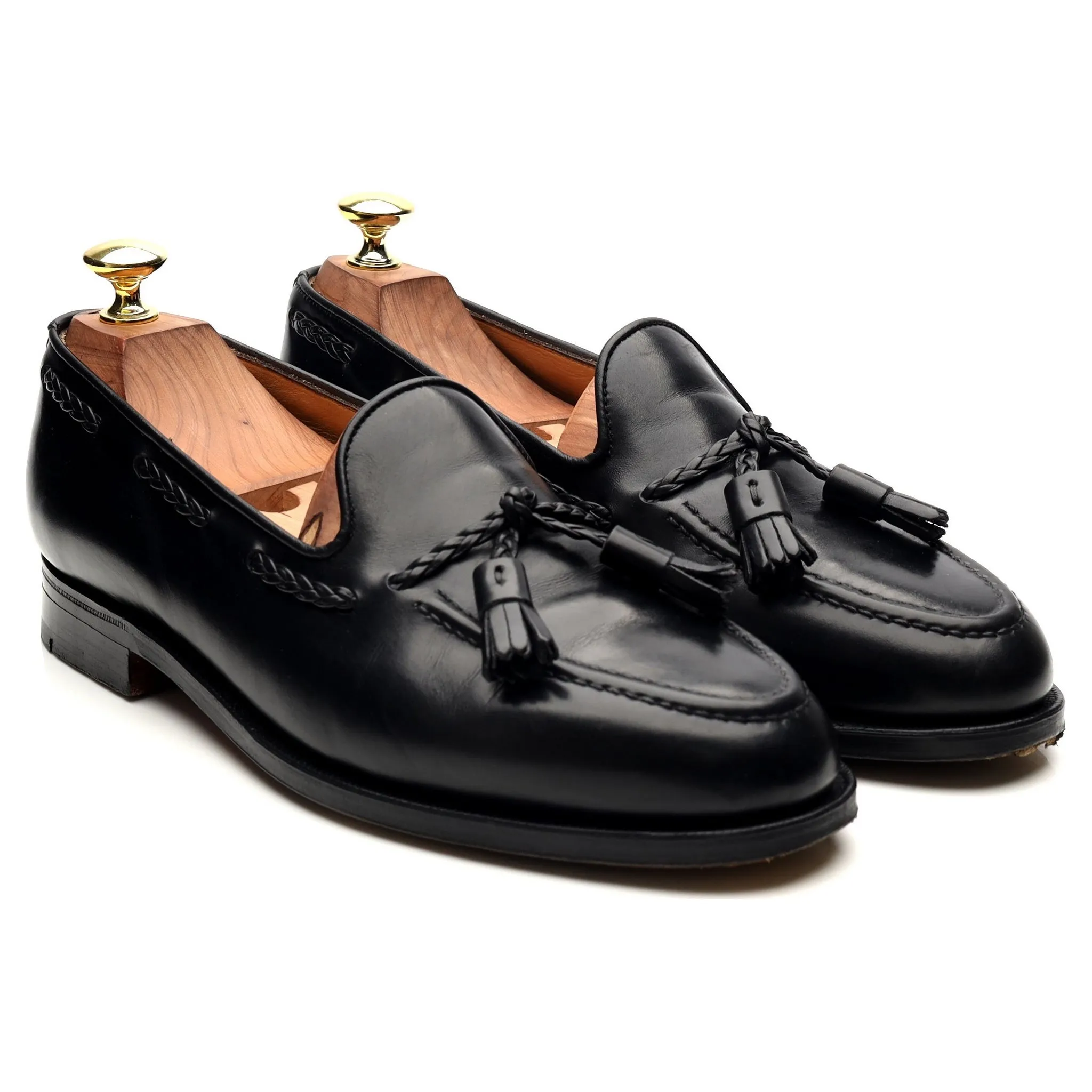 New & Lingwood Black Leather Tassel Loafers UK 7.5 E