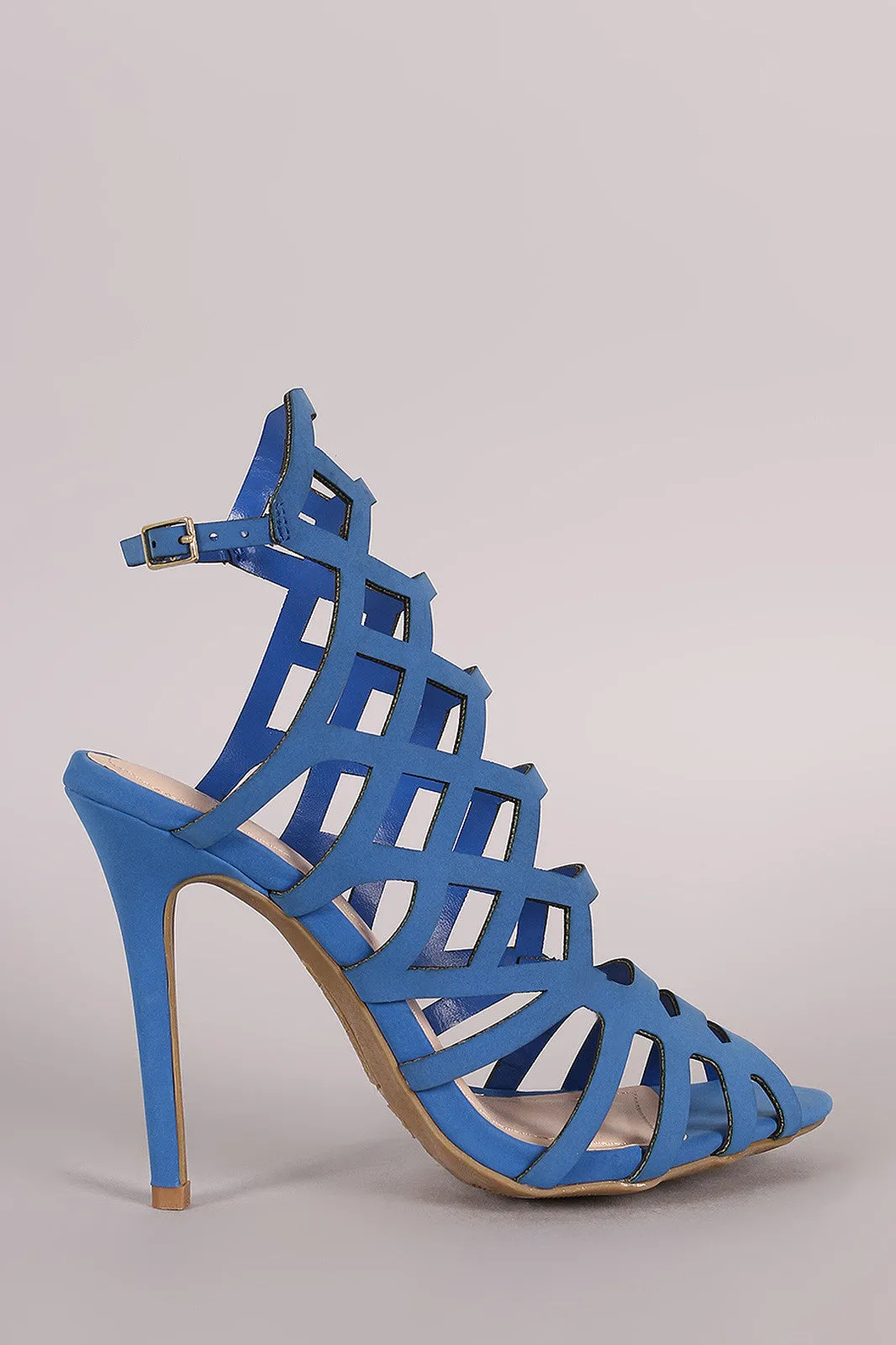 Nubuck Geometric Cutout Peep Toe Stiletto Heel