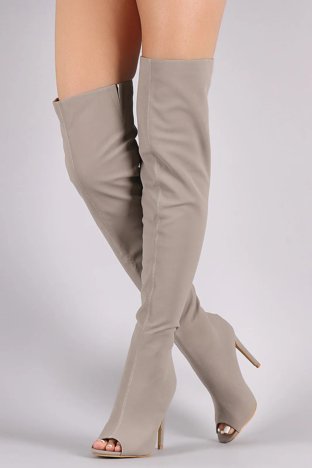 Nubuck Peep Toe Stiletto Over-The-Knee Boots