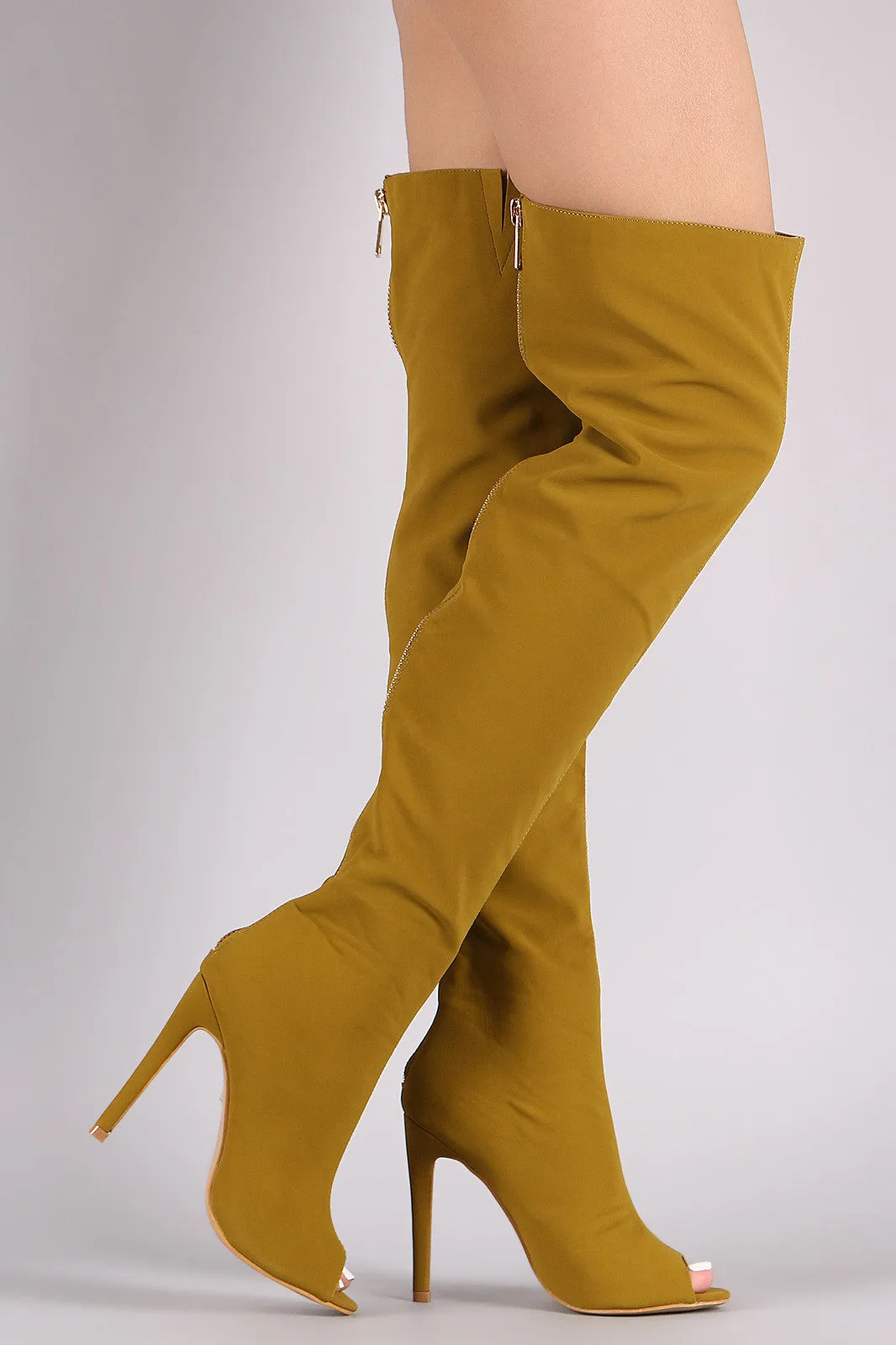 Nubuck Peep Toe Stiletto Over-The-Knee Boots