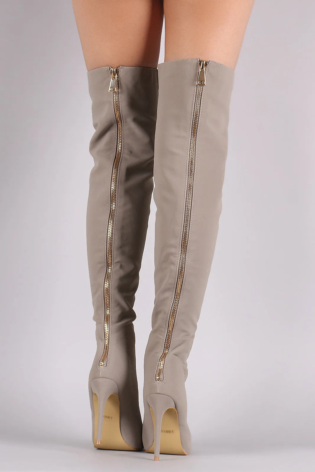 Nubuck Peep Toe Stiletto Over-The-Knee Boots