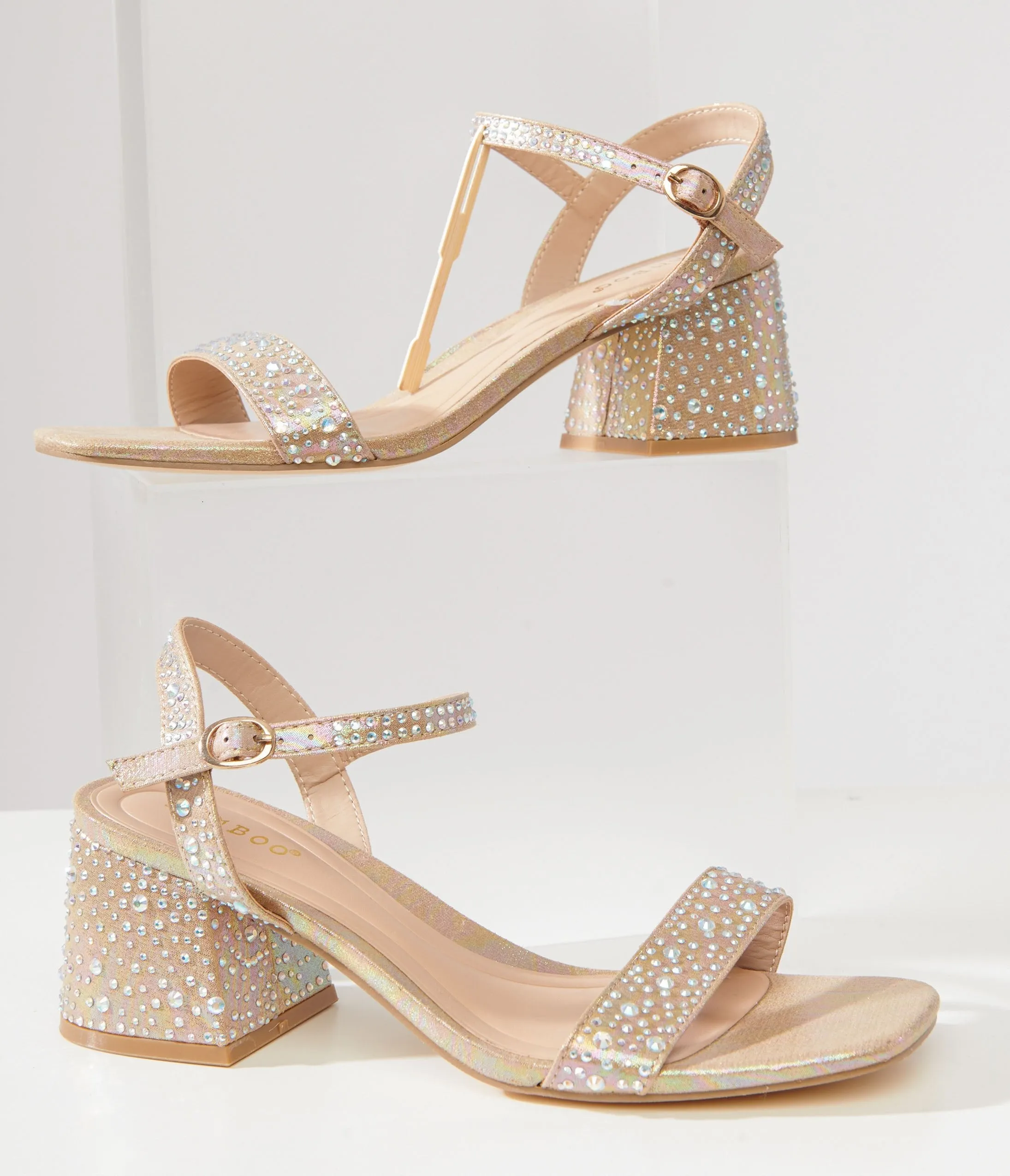 Nude & Silver Rhinestone Kitten Peep Toe Heels