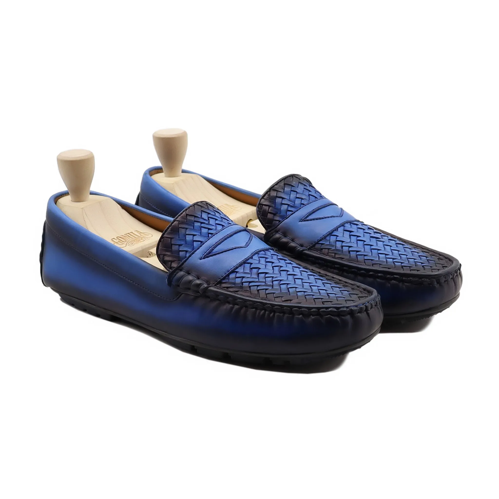 Nuku - Men's Burnish Blue Calf And Hand Woven Calf Leather Driver Shoe