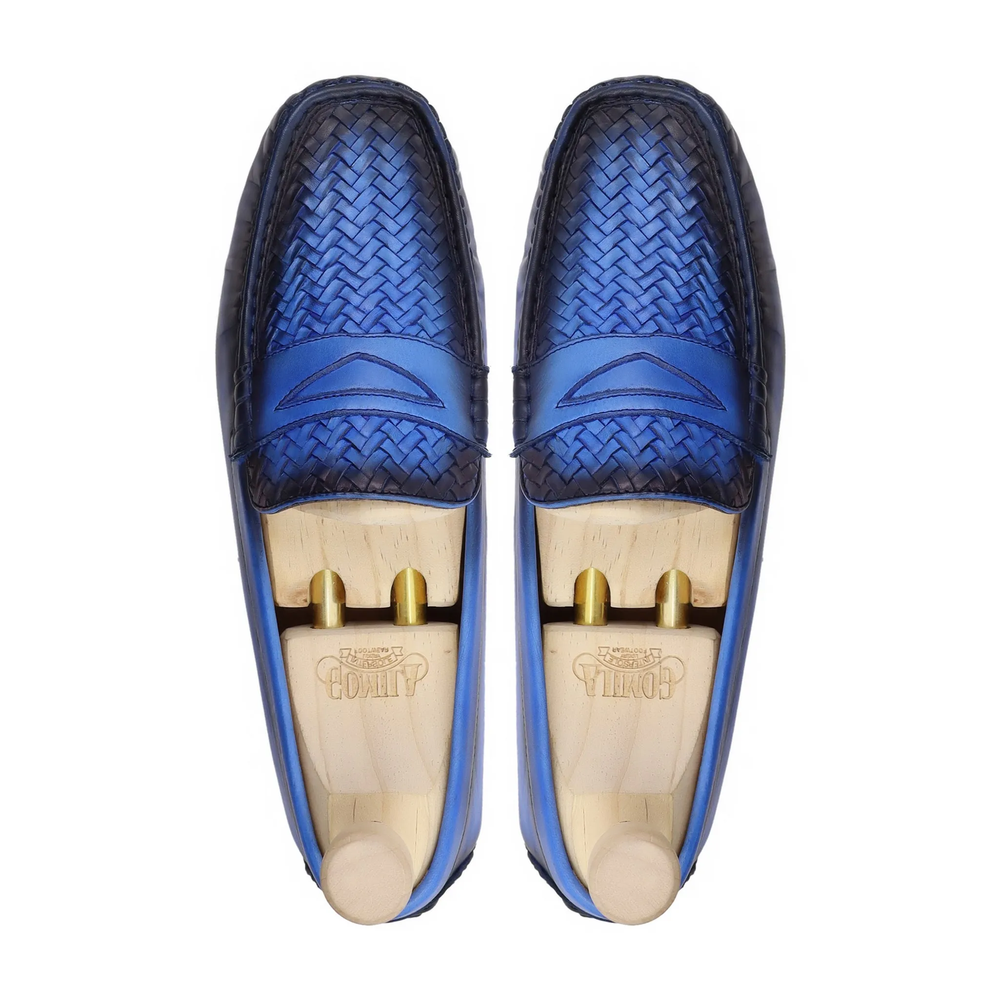 Nuku - Men's Burnish Blue Calf And Hand Woven Calf Leather Driver Shoe