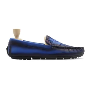 Nuku - Men's Burnish Blue Calf And Hand Woven Calf Leather Driver Shoe