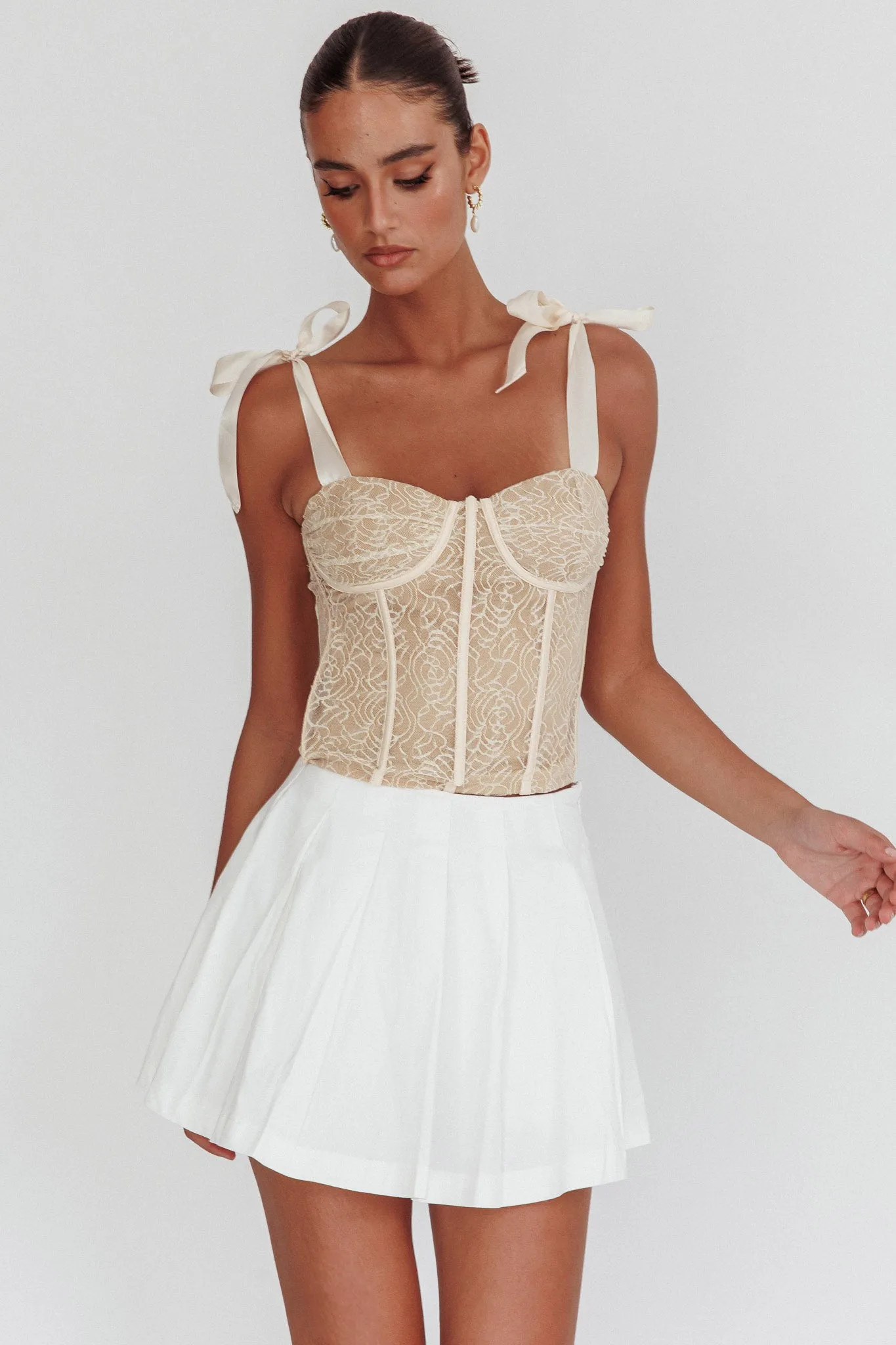 Odila Bow Shoulder Corset Top Champagne