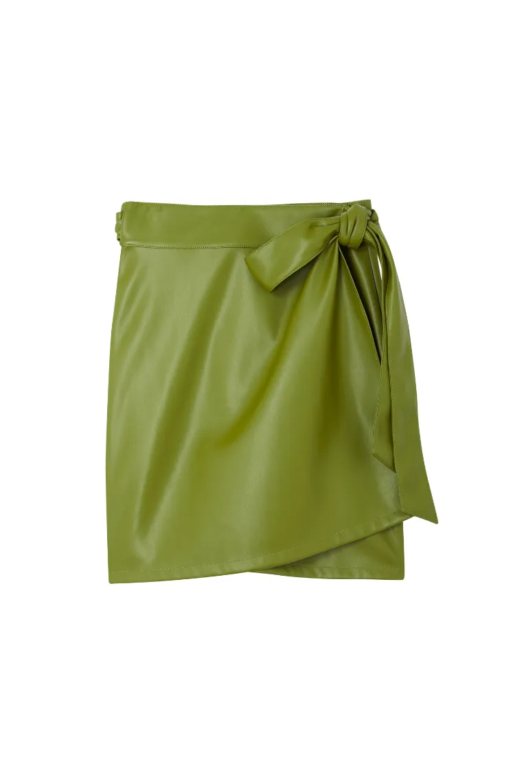 Olive Green Vegan Leather Mini Jaspre Skirt Petite