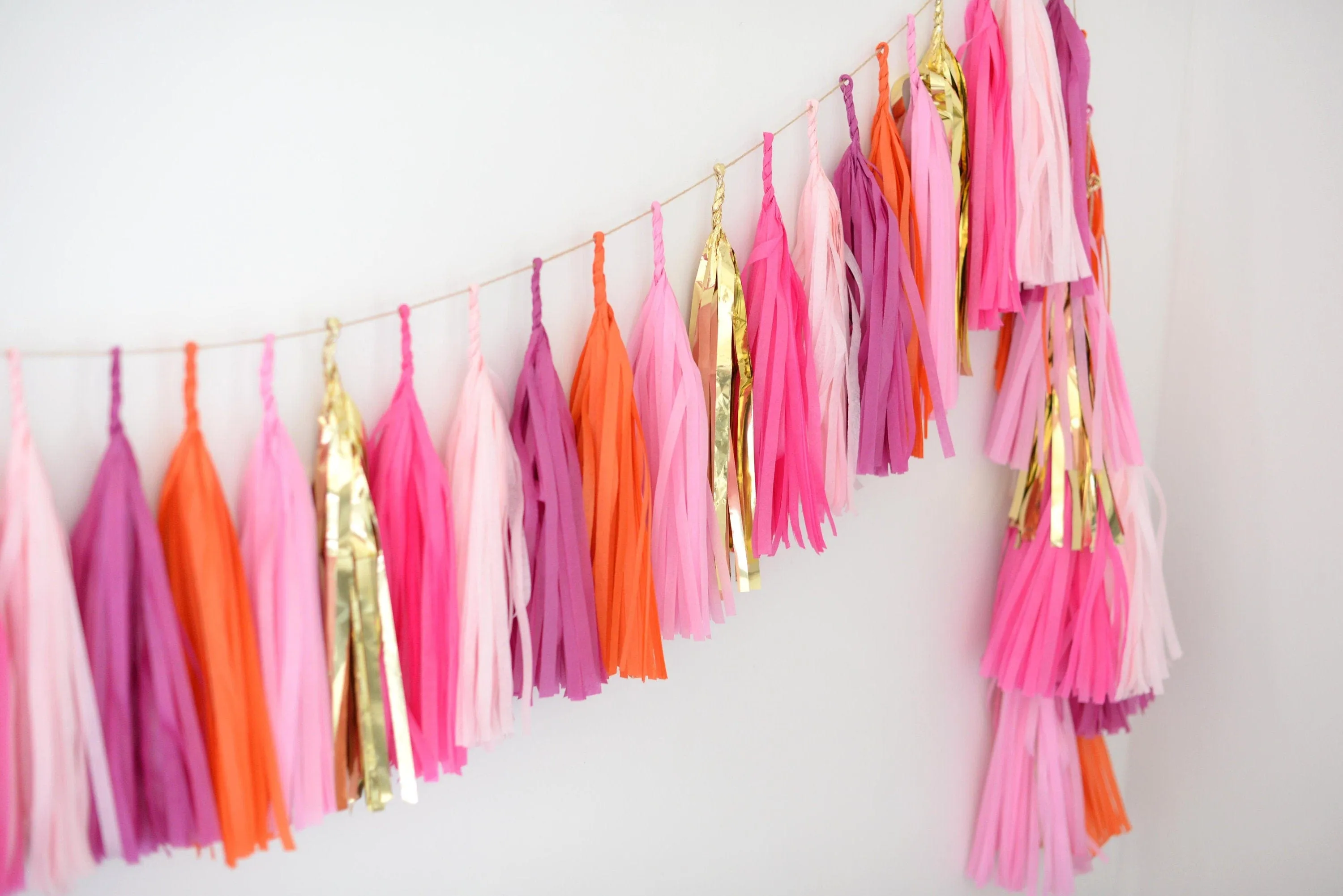 Orange  sherbet,  pink and gold paper tassel garland | Birthday garland | Fringe garland | Bachelorette party decor