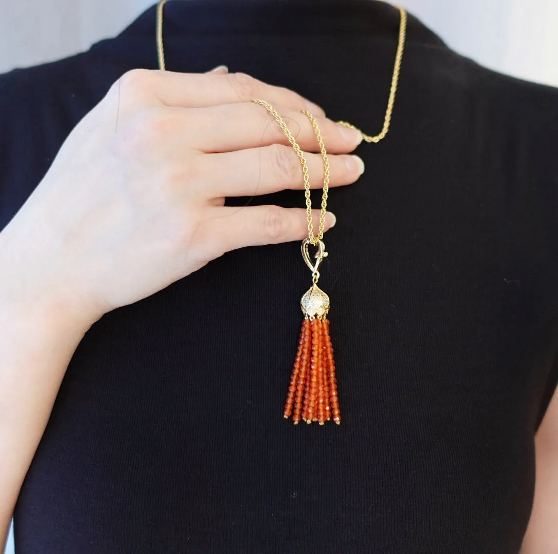 Orange Zirconia Tassel Necklace