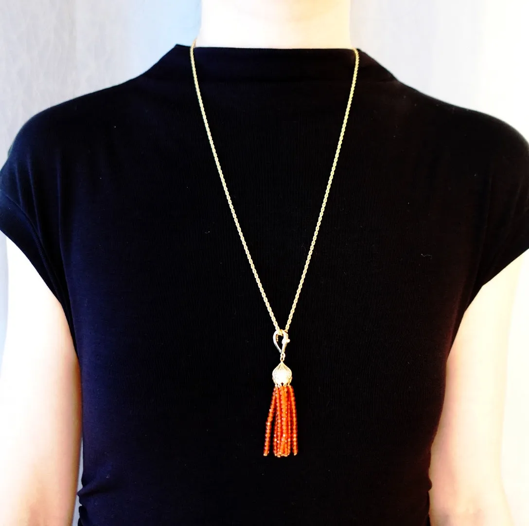 Orange Zirconia Tassel Necklace