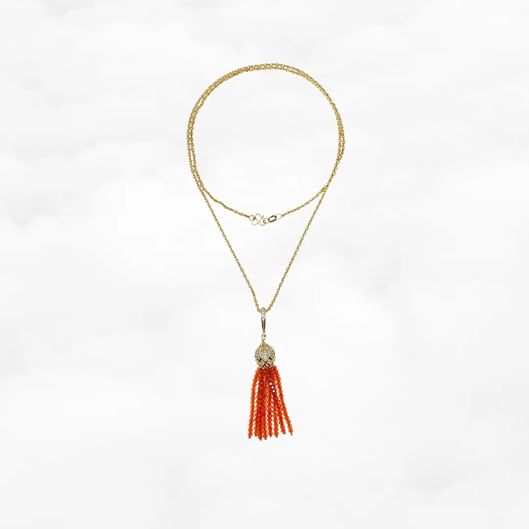 Orange Zirconia Tassel Necklace