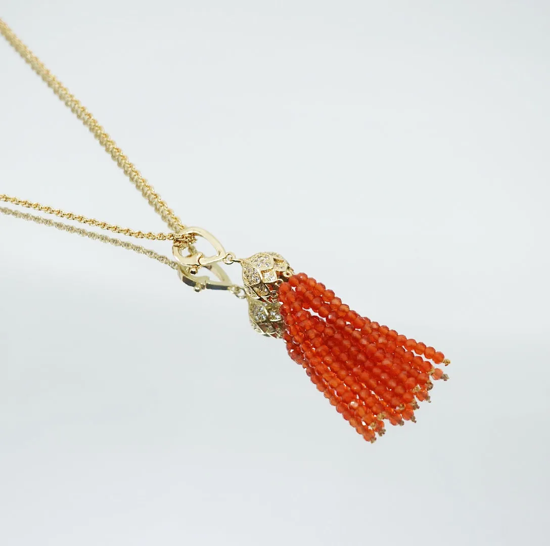 Orange Zirconia Tassel Necklace