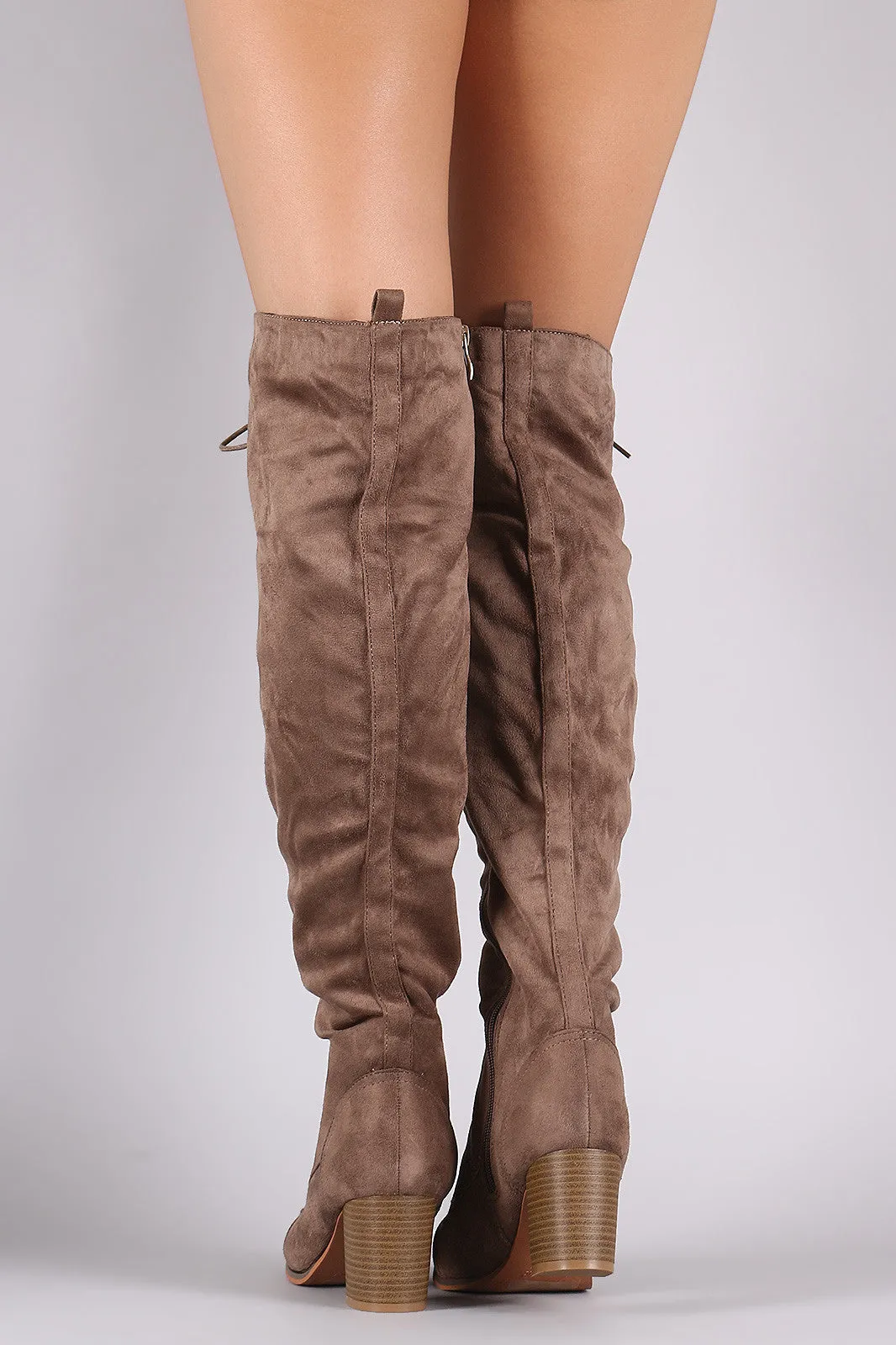 Over The Knee Lace Up Almond Toe Chunky Boots